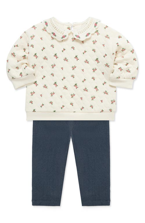 Little Me Rose Collared Sweatshirt & Leggings Set In Multi