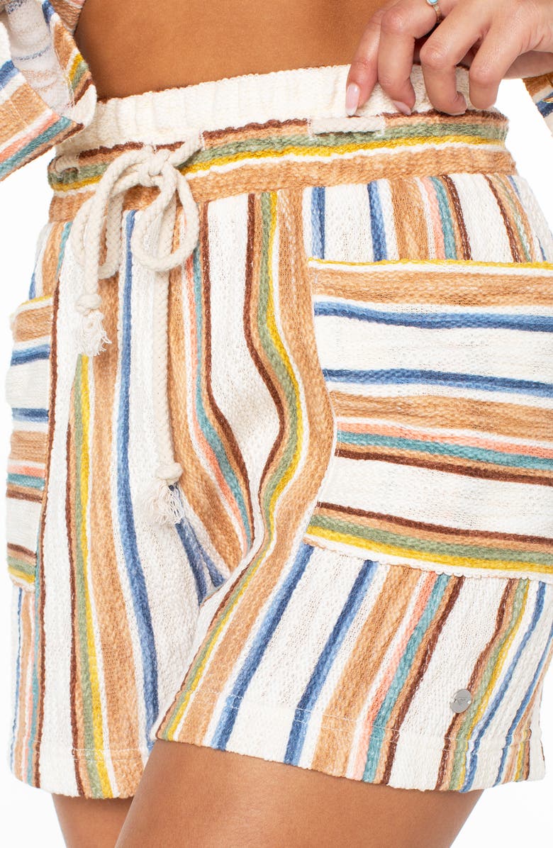Roxy Sunny Coast Stripe Cotton Blend Shorts, Alternate, color, Camel