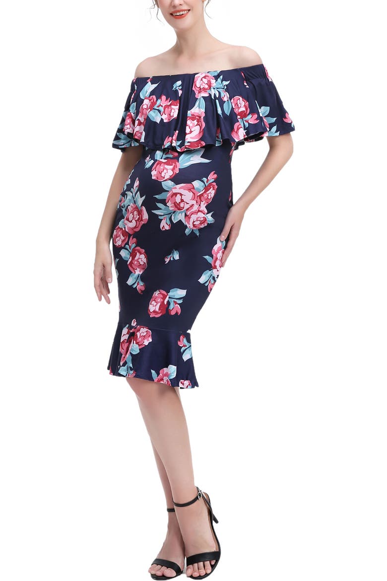 Lyra Off the Shoulder Maternity Nursing Mermaid Dress, Main, color, Multicolored