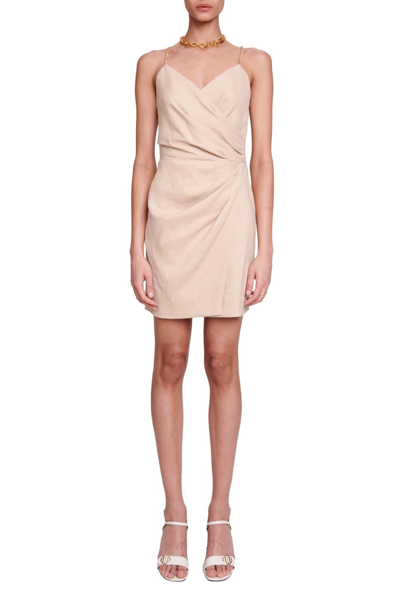 Rosta Chain Strap Faux Wrap Dress, Main, color, BEIGE