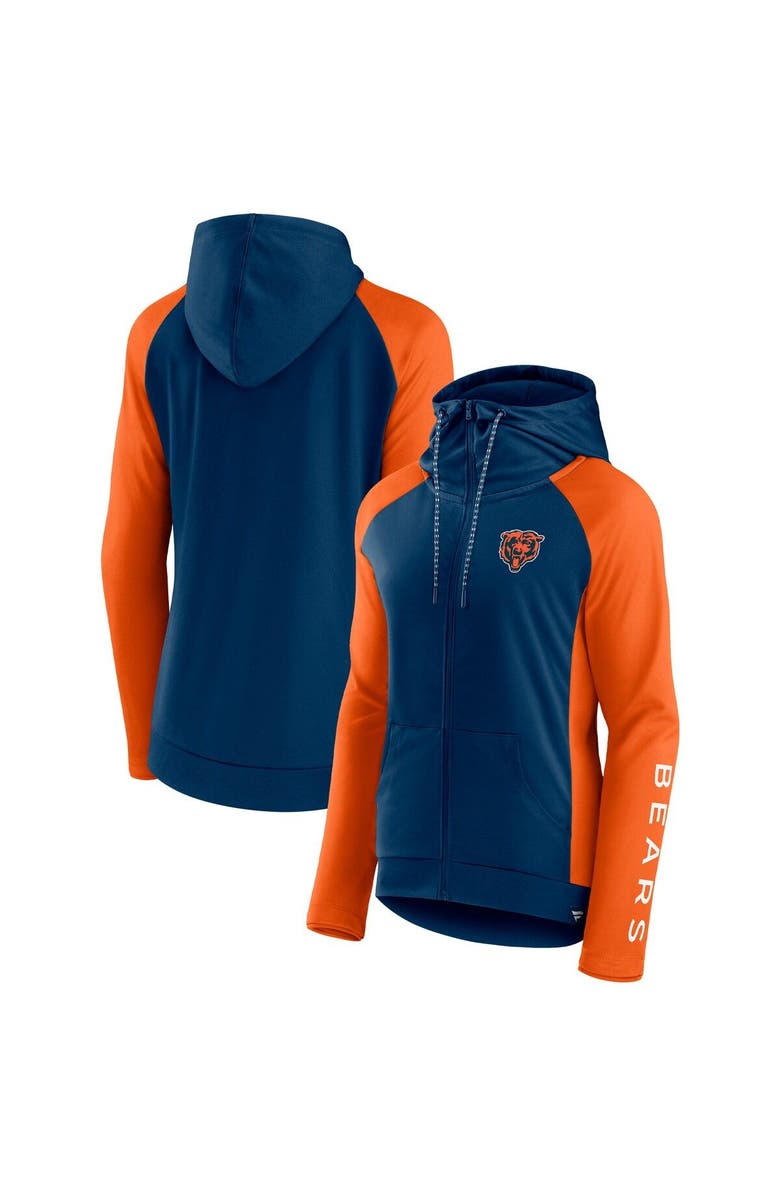FANATICS Women's Fanatics Branded Navy/Orange Chicago Bears End Around Lightweight Raglan Full-Zip Hoodie Jacket, Main, color, Navy