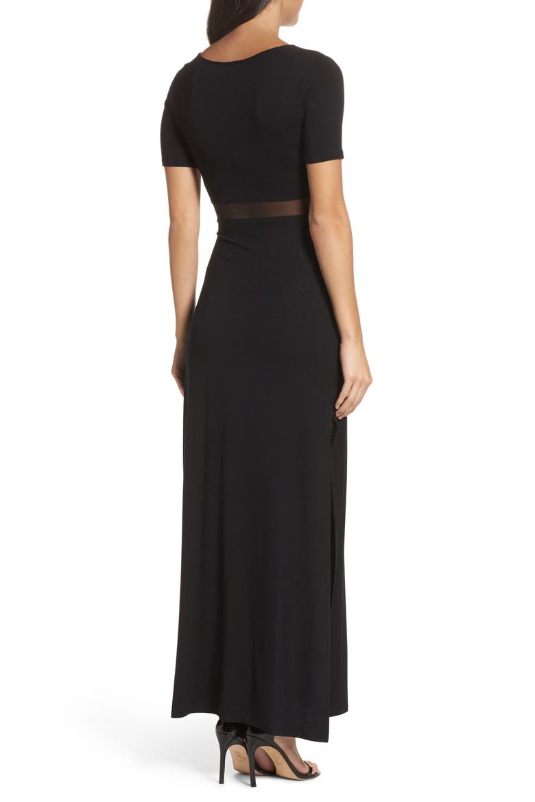 Mesh Inset Maxi Dress, Alternate, color, BLACK
