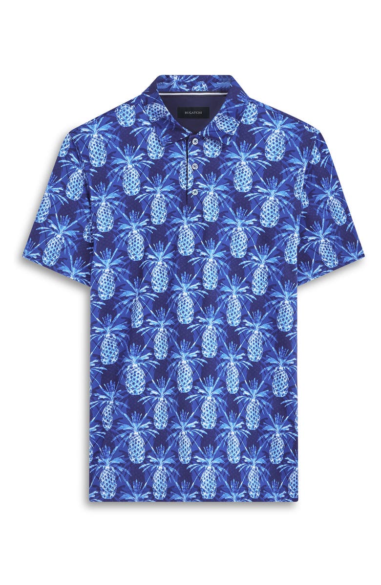 Bugatchi Hendrix Digital Pineapple Print Cotton Polo, Alternate, color, Night Blue
