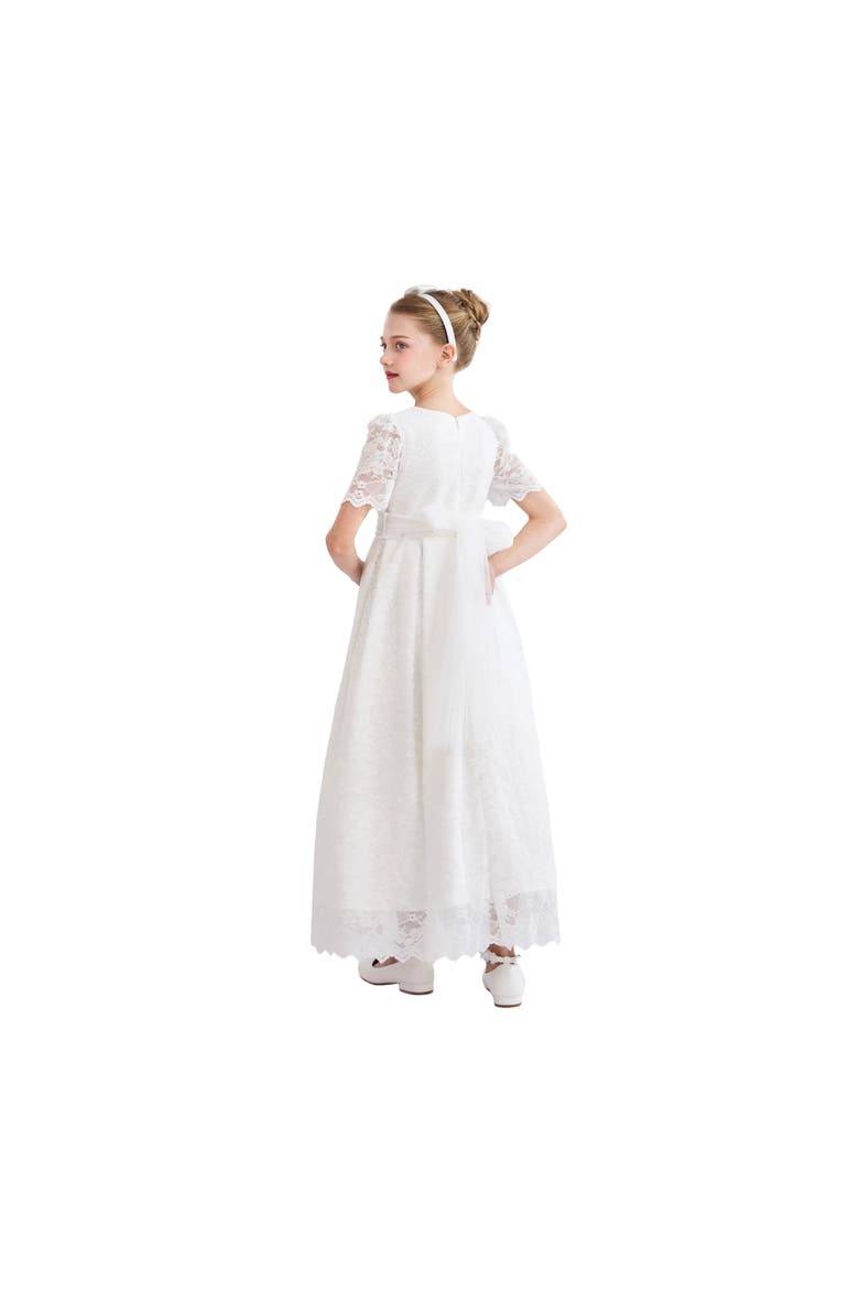 Belciana Short Sleeve Lace Dress, Alternate, color, White