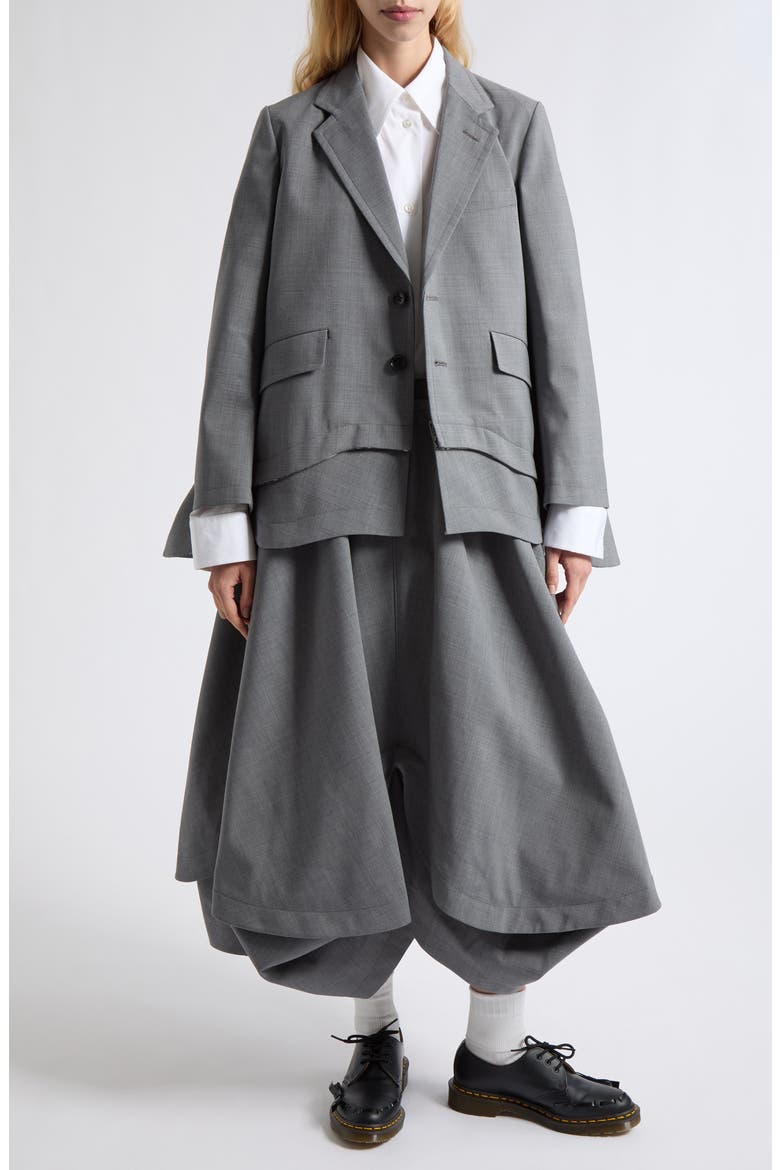 Scalloped Double Layer Wool Blend Blazer, Alternate, color, TOP GRAY