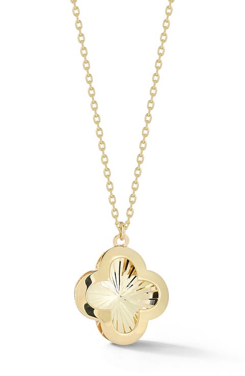 14K Yellow Gold Textured Clover Pendant Necklace