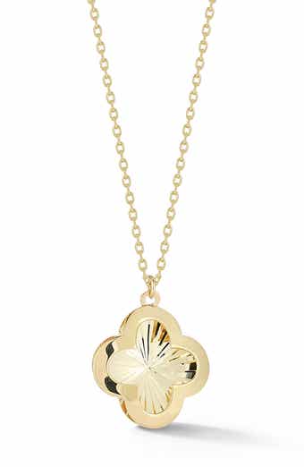 Ember Fine Jewelry 14K Yellow Gold Textured Clover Pendant Necklace