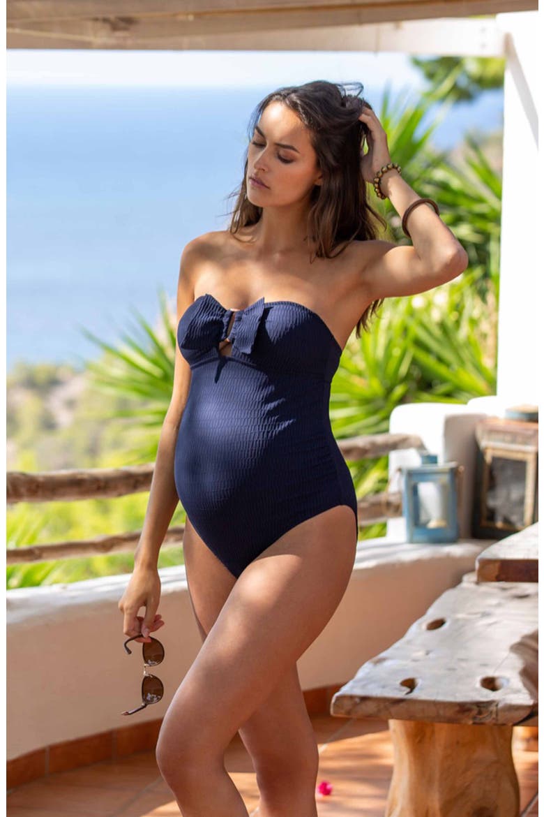 Bow One-Piece Maternity Swimsuit, Alternate, color, MARINE