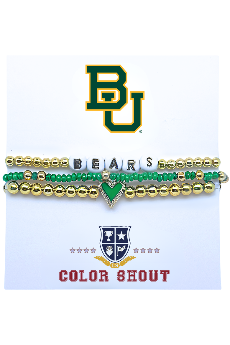Baylor University Love My College Bracelet Stack, Main, color, Yellow Gold