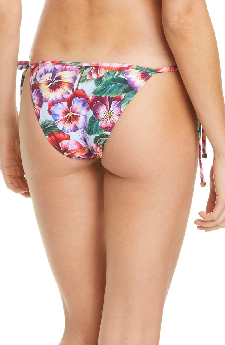Dolce&Gabbana Pansy Print Side Tie Bikini Bottoms, Alternate, color,