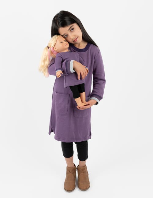 Leveret Girls Sweatshirt Dress With Matching Doll Dress In Purple