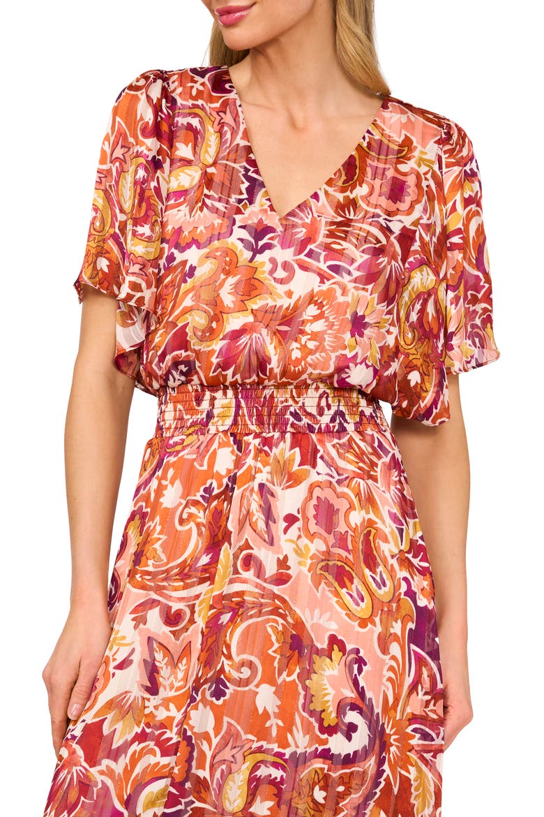 Smocked Waist Flutter Sleeve Maxi Dress, Alternate, color, WINE