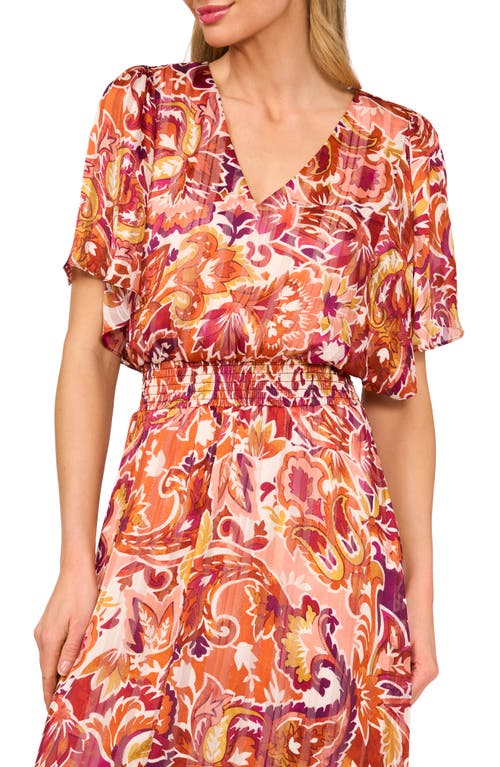 Cece Smocked Waist Flutter Sleeve Maxi Dress