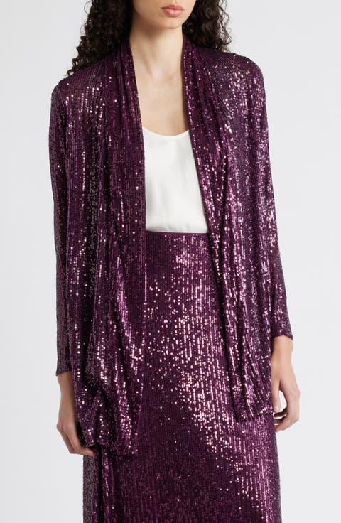 Sequin Draped Open Front Cardigan