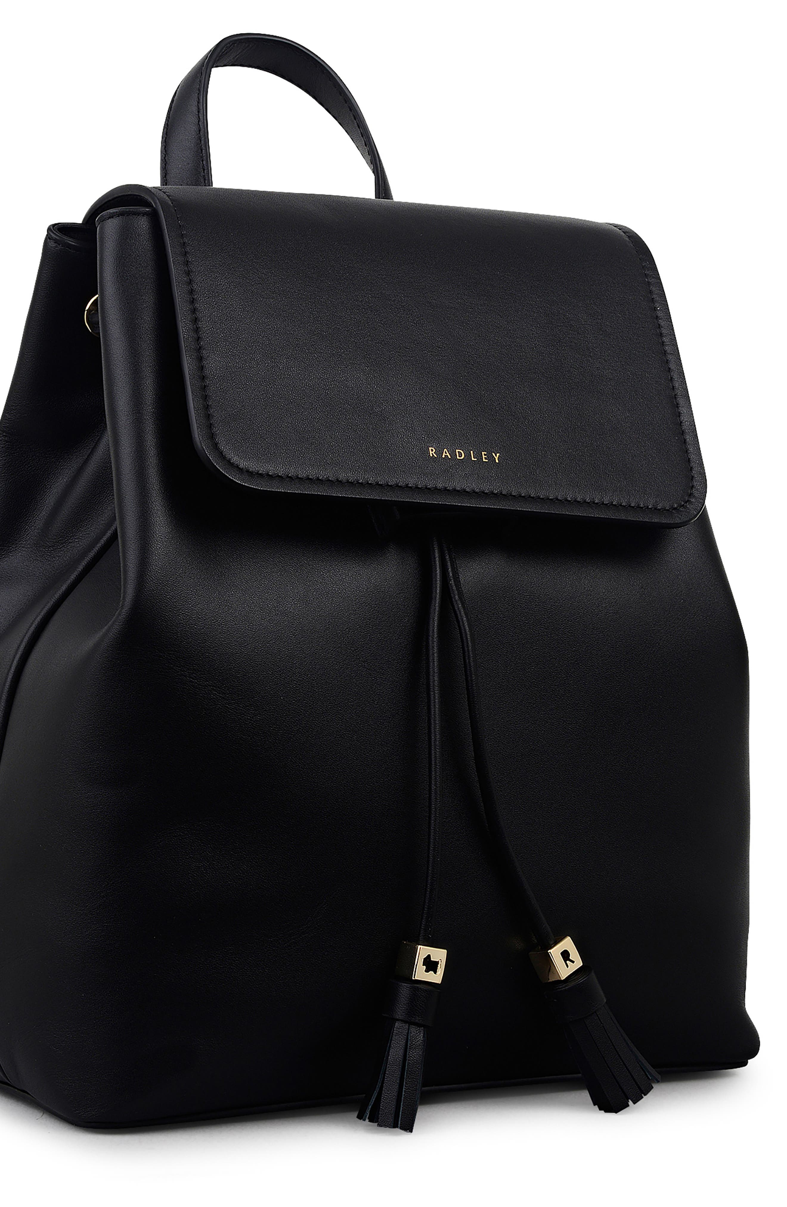 Radley Noble Alley Small Leather Flapover Backpack, Alternate, color, Black