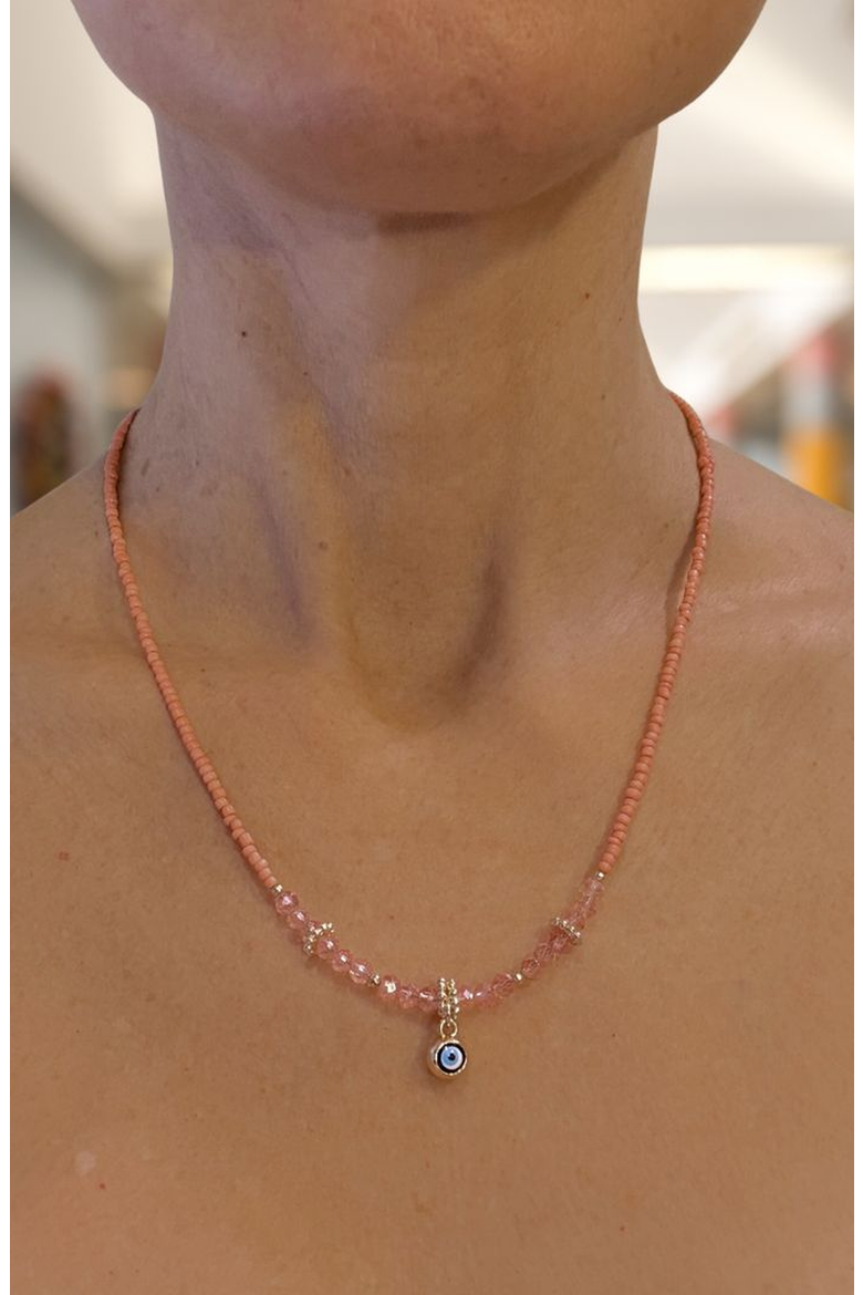 Evil Eye Charm Necklace, Alternate, color, Coral