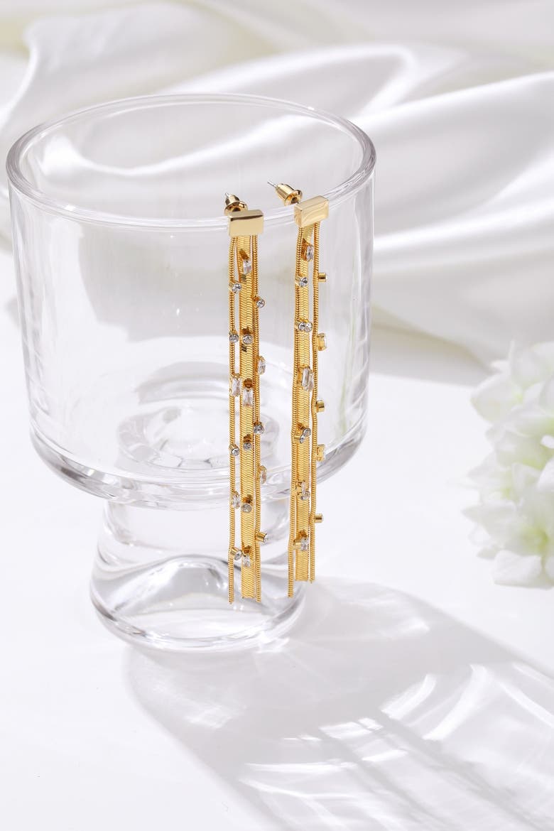 Tassel Zirconia Earrings, Alternate, color, Gold