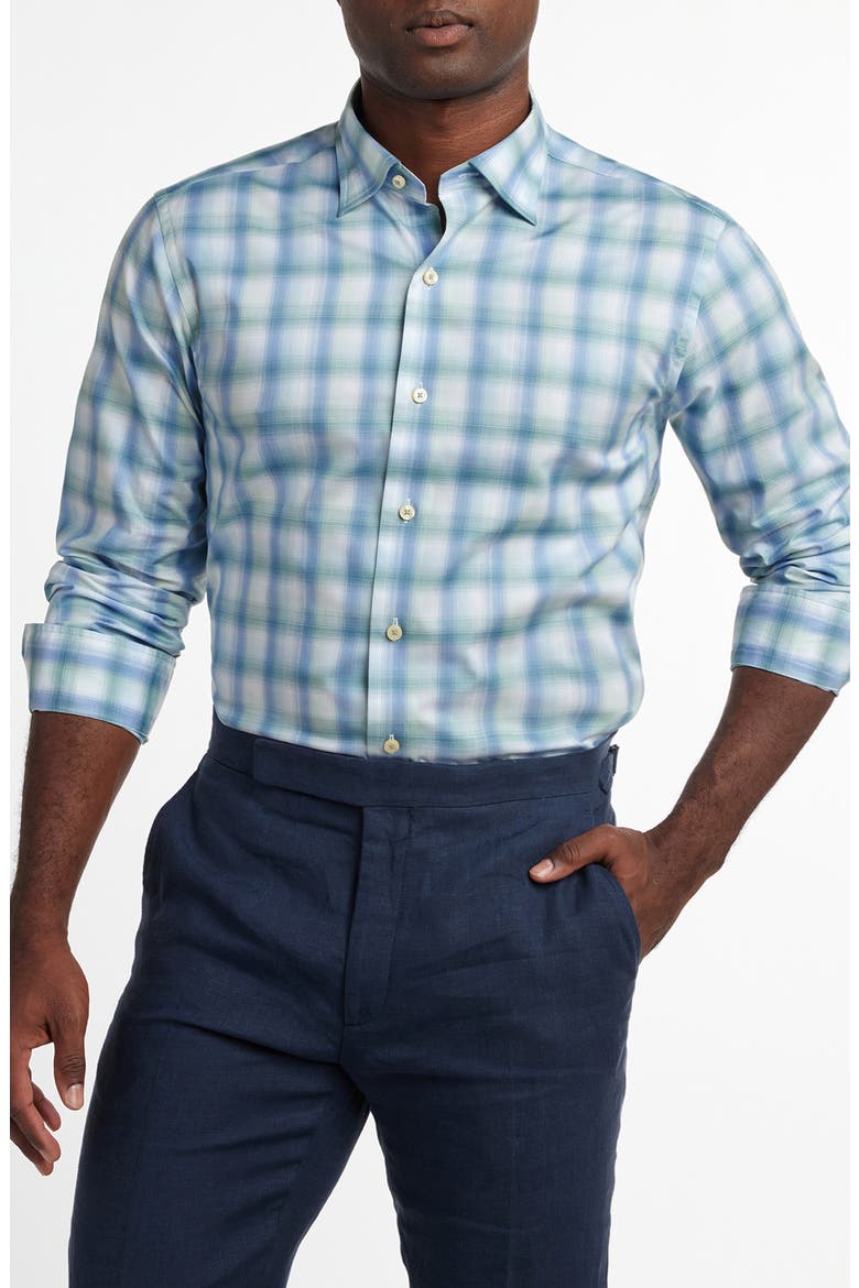 Ombré Twill Check Sport Shirt, Main, color, BLUE/ GREEN