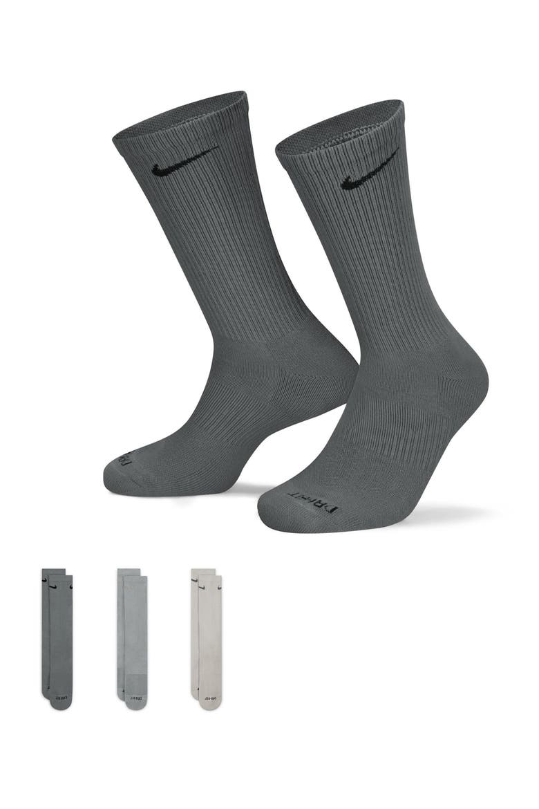 Assorted 3-Pack Everyday Plus Cushion Crew Training Socks, Alternate, color, GREY MULTI