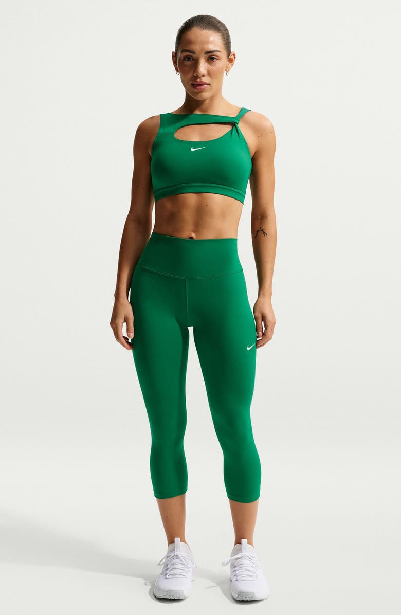Nike Capsule Asymmetric Sports Bra, Alternate, color, Malachite/ White