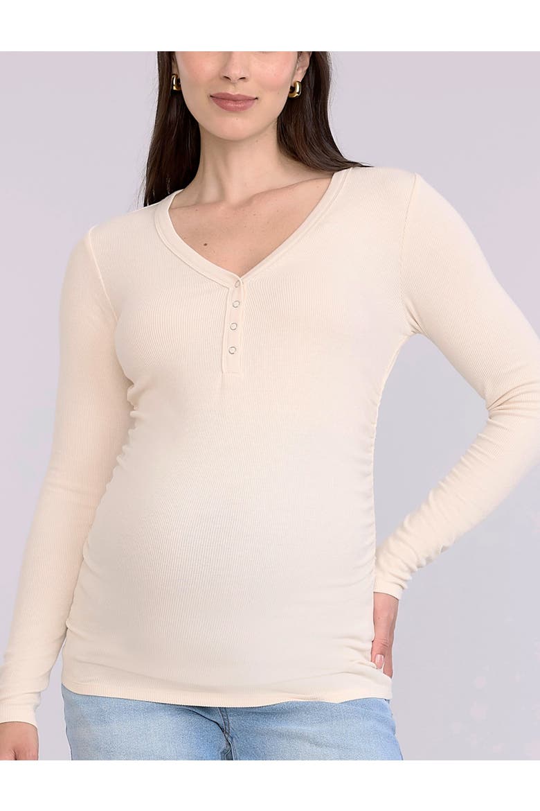 V-Neck Side-Ruched Long Sleeve Henley Tee, Main, color, Whitecap Grey