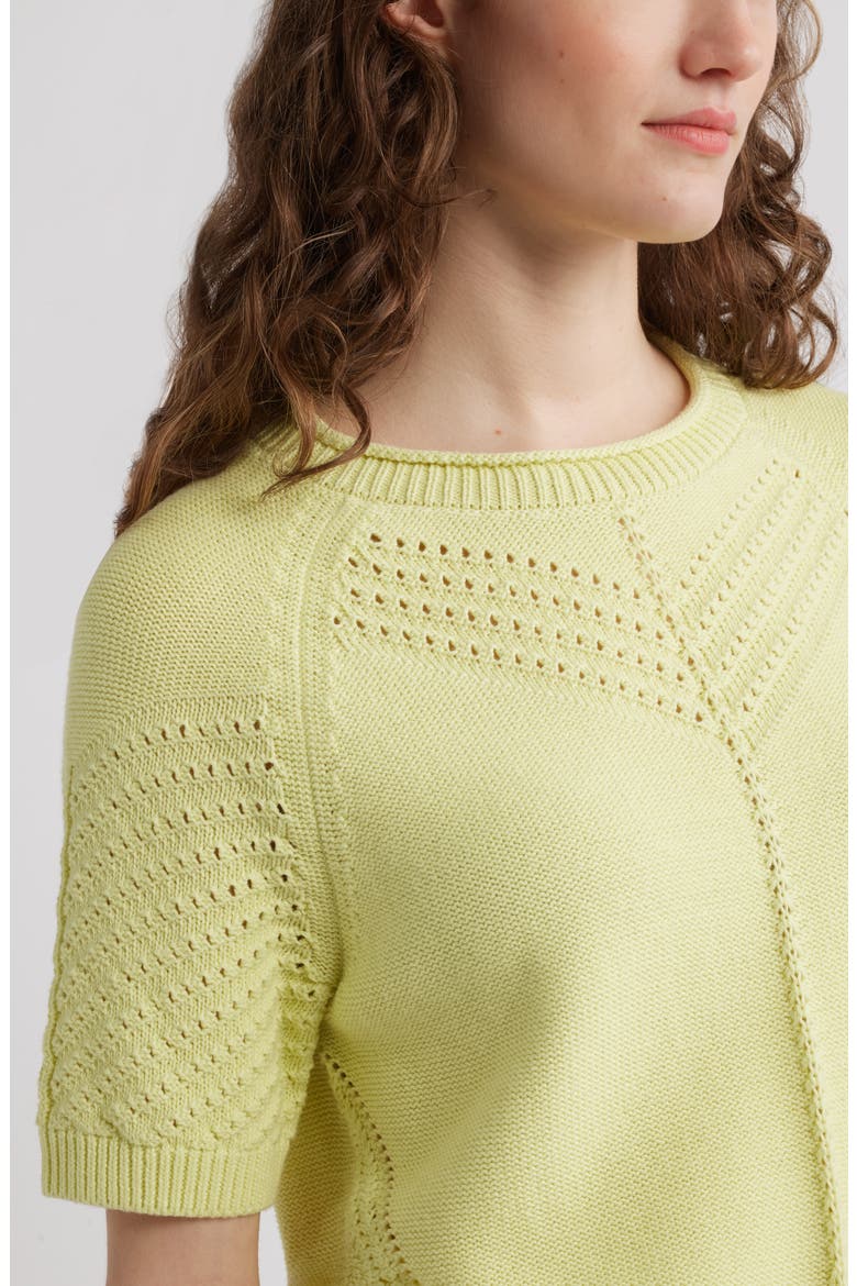 Pointelle Short Sleeve Cotton Sweater, Alternate, color, GREEN FINCH