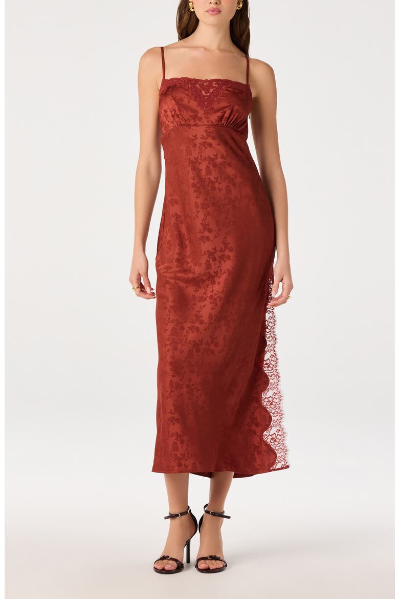 Kristian Lace Trim Floral Jacquard Midi Slipdress, Main, color, SPICE