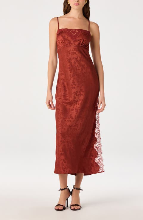 Kristian Lace Trim Floral Jacquard Midi Slipdress