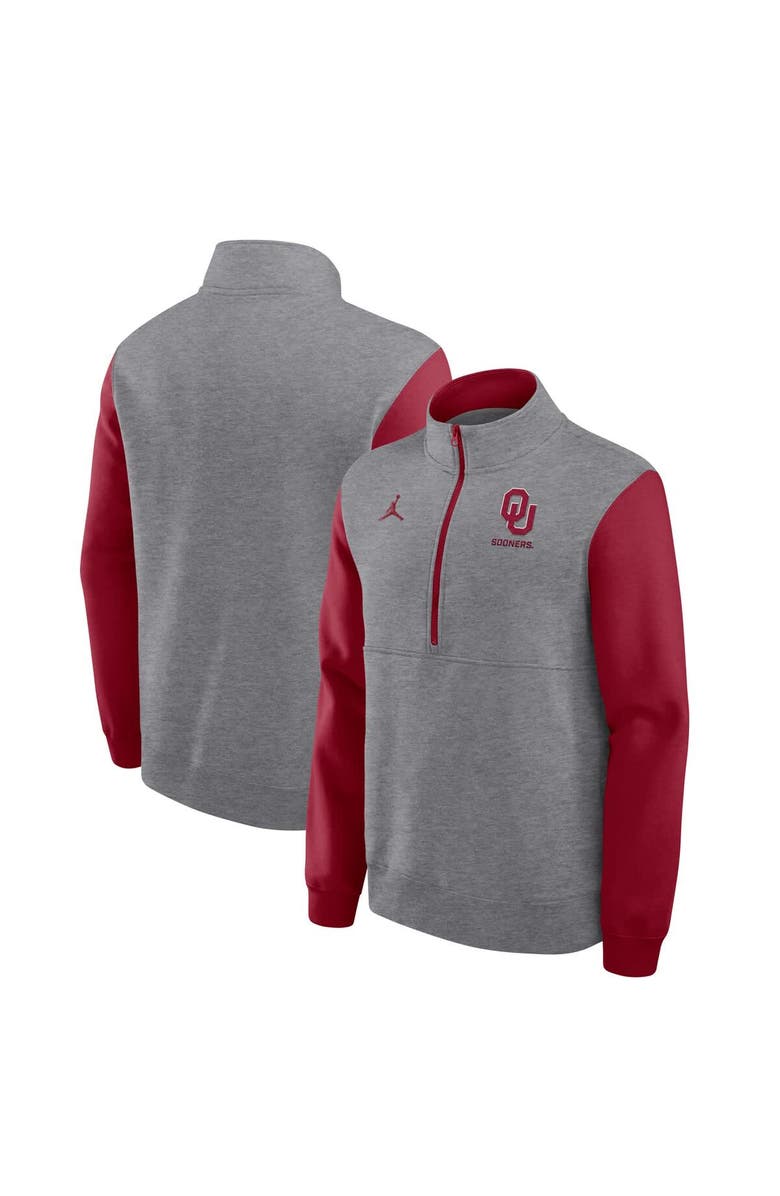 Jordan Brand Men's Jordan Brand Heather Gray Oklahoma Sooners Club Fleece Half-Zip Pullover, Main, color, Heather Gray