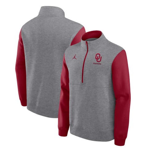Men's Jordan Brand Heather Gray Oklahoma Sooners Club Fleece Half-Zip Pullover