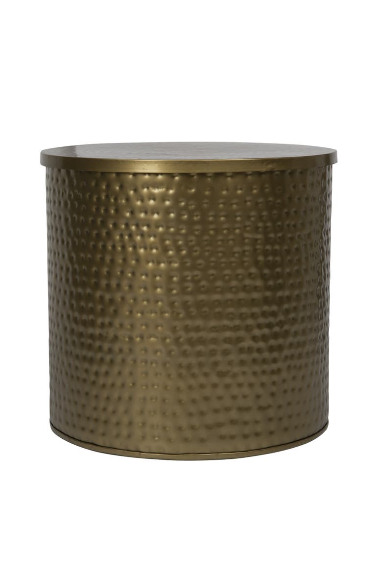 Round Hammered Metal Drum Table or Planter with Lid, Alternate, color, Brass