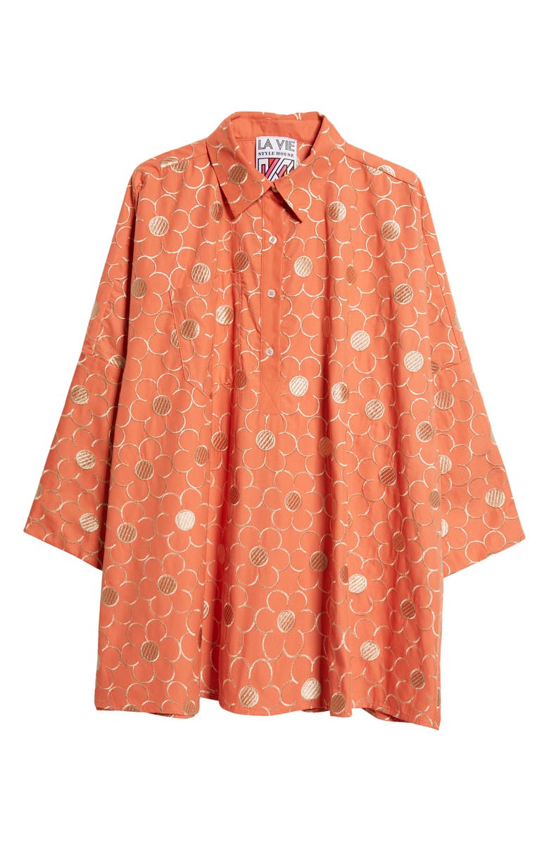 La Vie Style House Floral Embroidered Oversize Shirt, Alternate, color, Coral