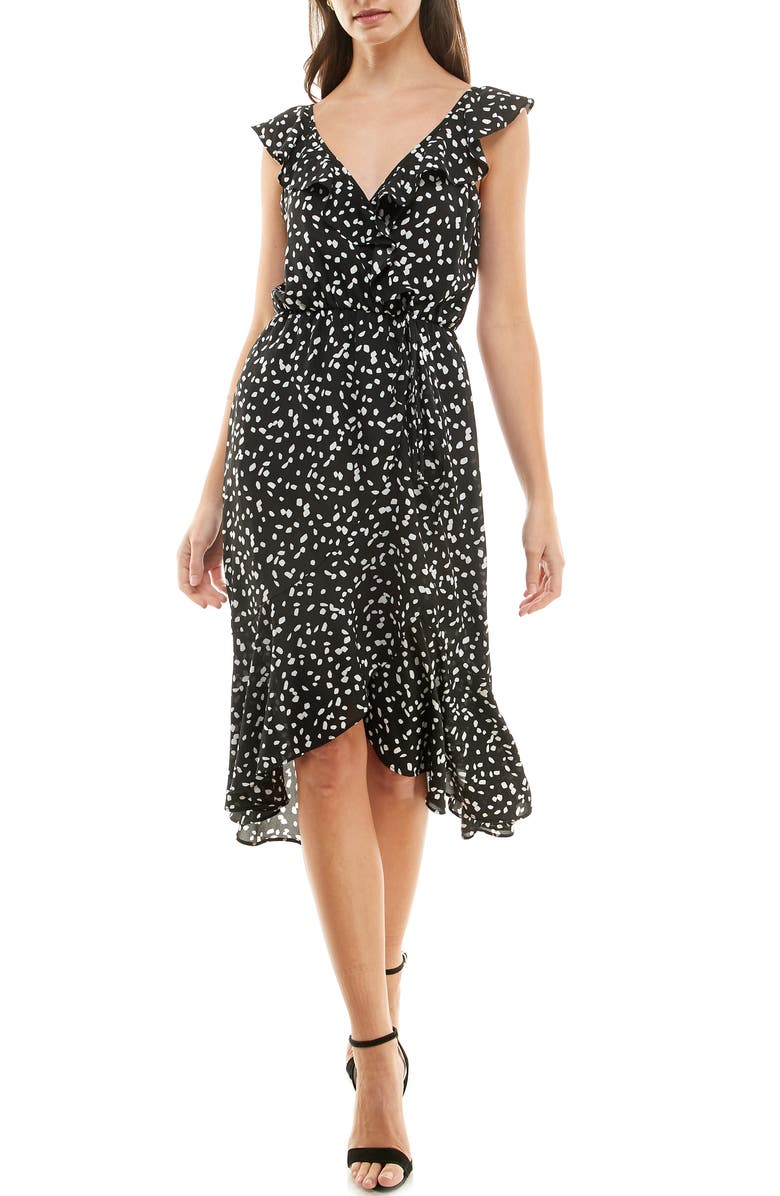 Socialite Ruffle Print Wrap Midi Dress, Main, color,