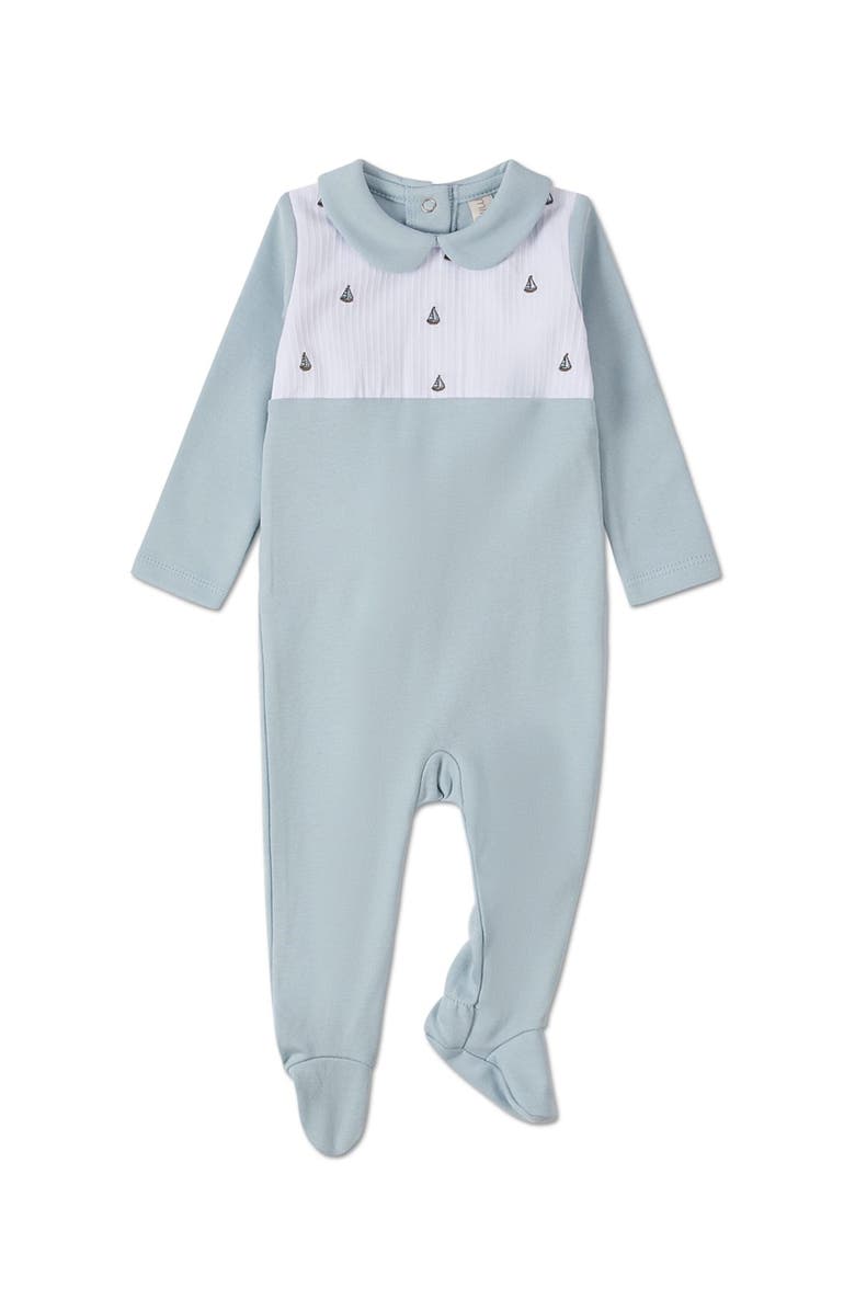 MiniMoi Baby Boys Pintuck Cotton Footie, Main, color, Blue