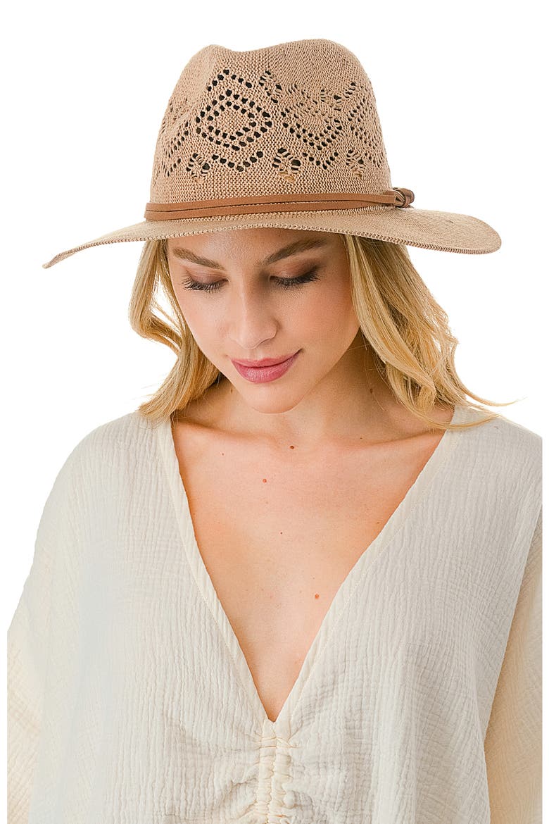 Open Knit Wide Brim Panama Hat, Alternate, color, DARK TAN