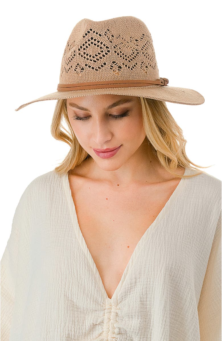 MARCUS ADLER Open Knit Wide Brim Panama Hat, Alternate, color, Dark Tan