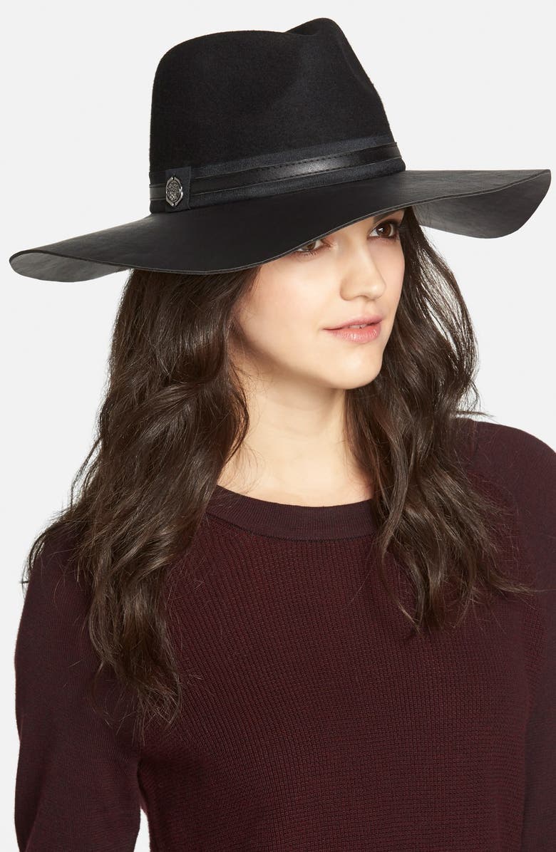 Vince Camuto Hat with Wide Faux Leather Brim, Main, color, 