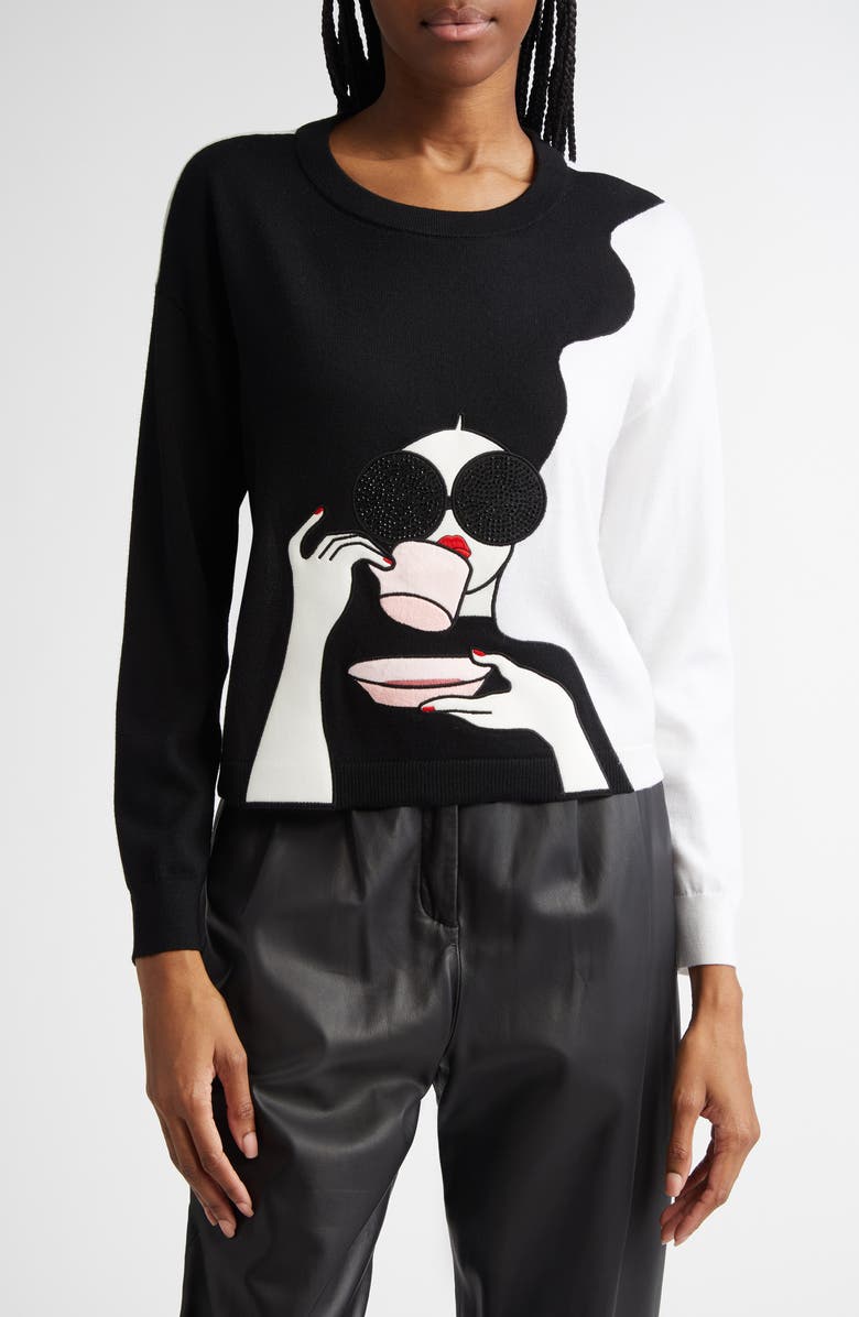 Alice + Olivia Gleeson StaceFace Stretch Wool Sweater, Main, color, 