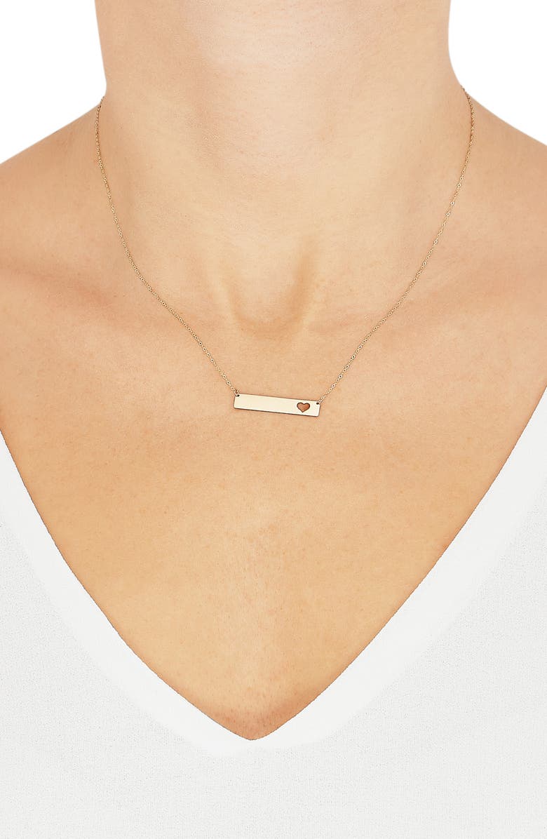 Frankie & Zoe 14K Yellow Gold Heart Cutout Bar Pendant Necklace, Alternate, color, Yellow Gold