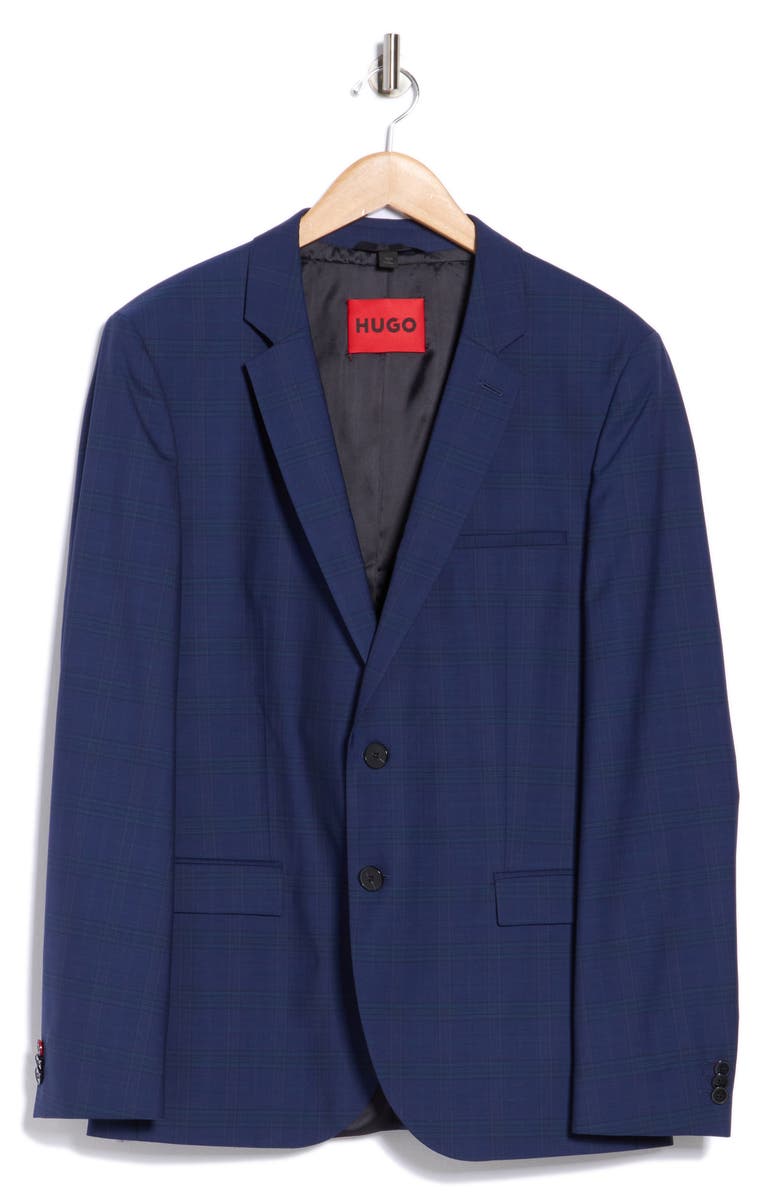 HUGO Arti Plaid Wool Sport Coat, Alternate, color, Dark Blue