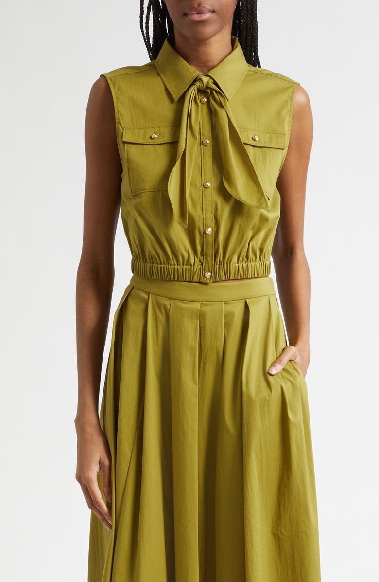 Cinq à Sept Lou Tie Cotton Blend Top, Main, color, Dark Cardamom