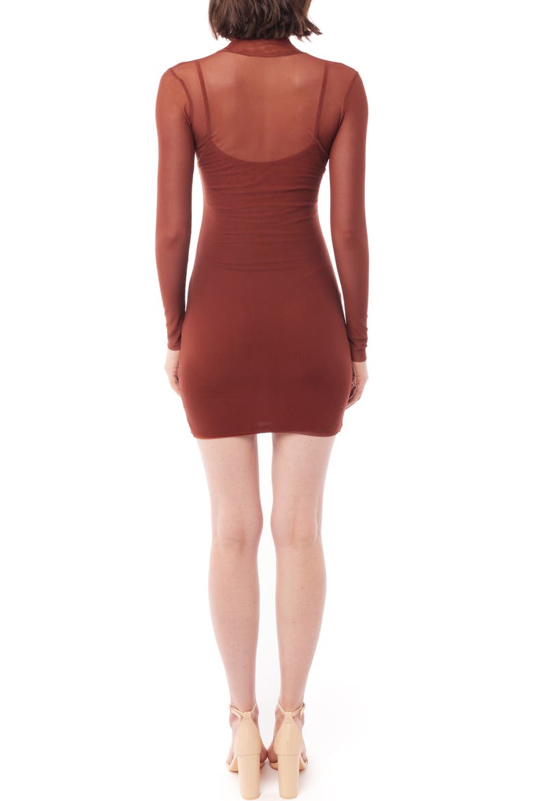 Porscha Mesh Mock Neck Minidress, Alternate, color, RUST