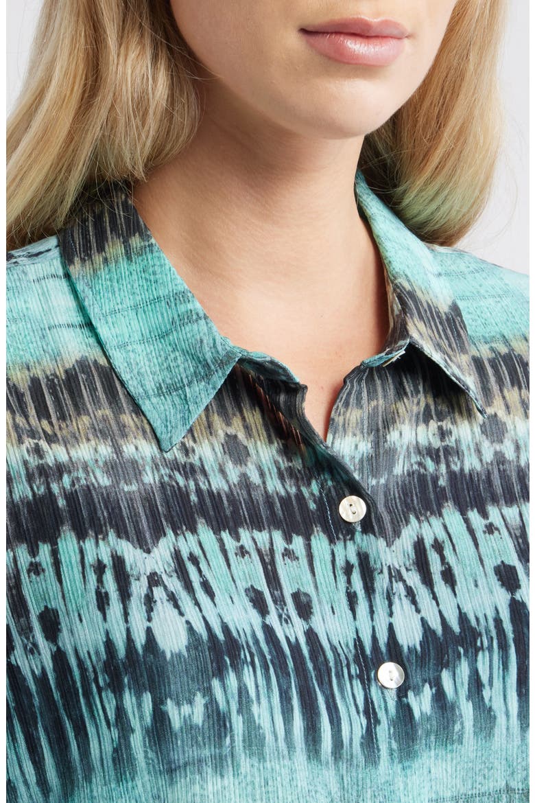 Print Roll Tab Sleeve Chiffon Button-Up Shirt, Alternate, color, AQUA MULTI