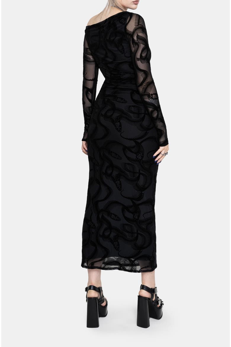 Paleo Flocked Mesh Maxi Dress, Alternate, color, Black