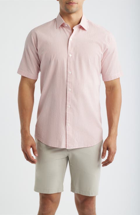 Coast Stripe Short Sleeve Cotton & Lyocell Seersucker Button-Up Shirt