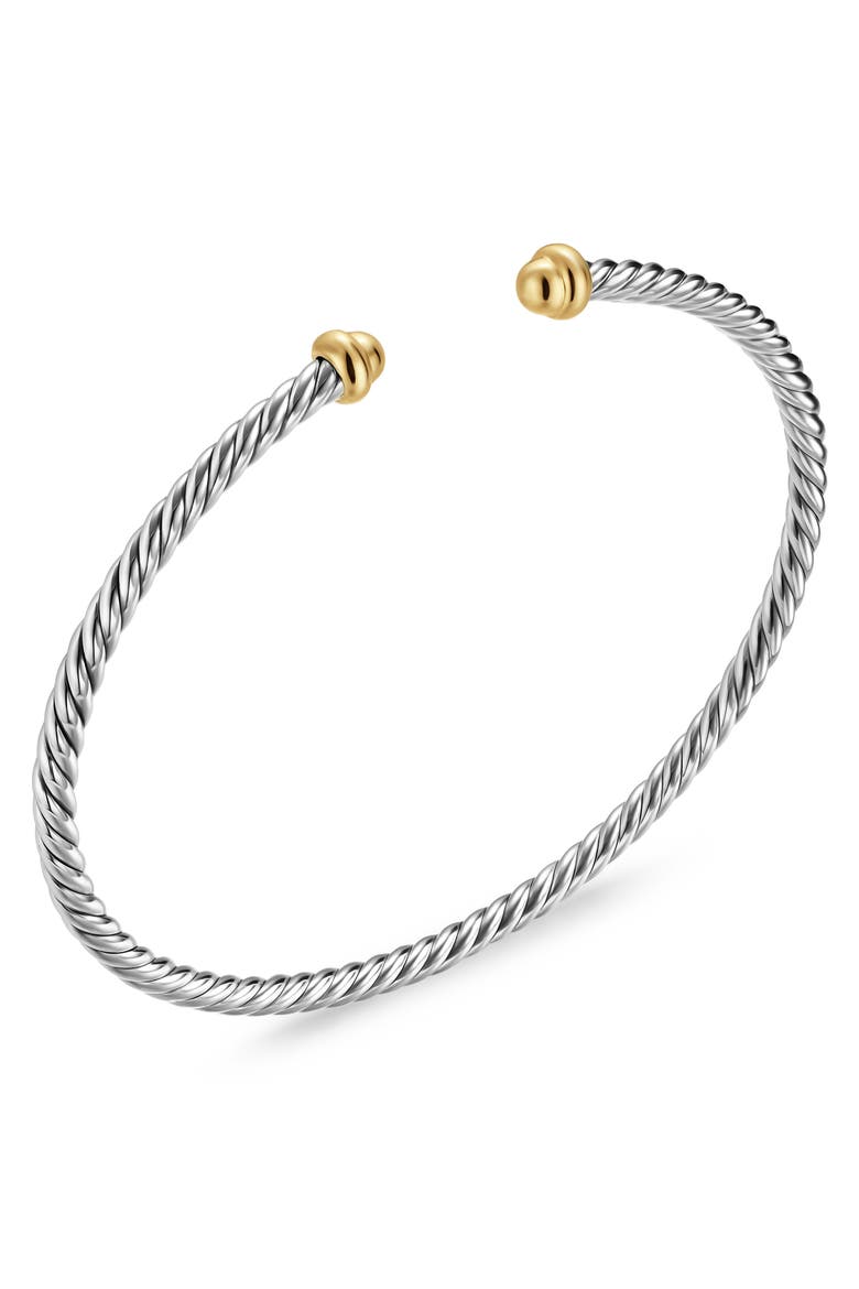 Micro Cable Flex Sterling Silver & Yellow Gold Open Bracelet, 2.6mm, Alternate, color, SILVER
