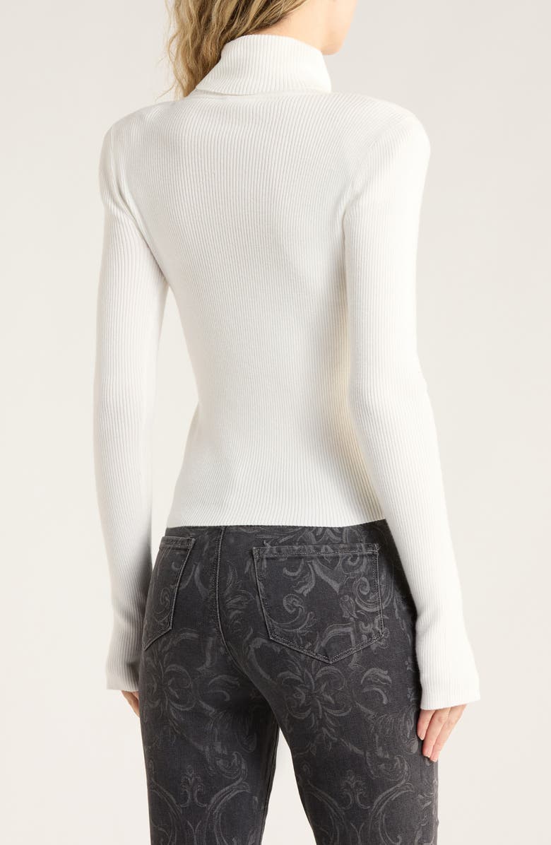 L'AGENCE Reeves Button Shoulder Rib Turtleneck Top, Alternate, color, Ivory/Black