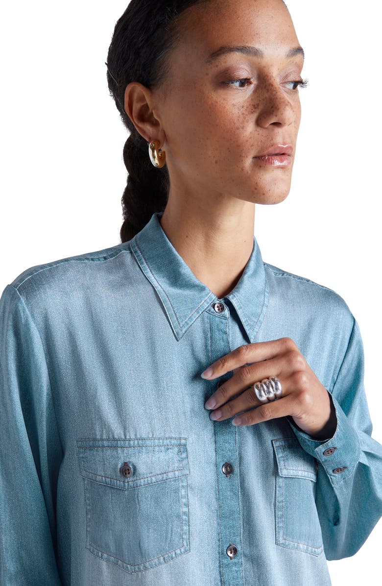 Splendid x Kate Young Stretch Silk Button-Up Shirt, Alternate, color, 