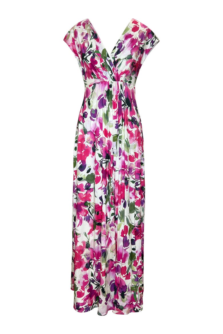 Sophia V-Neck Short Sleeve Maxi Dress, Alternate, color, Fuchsia Florals