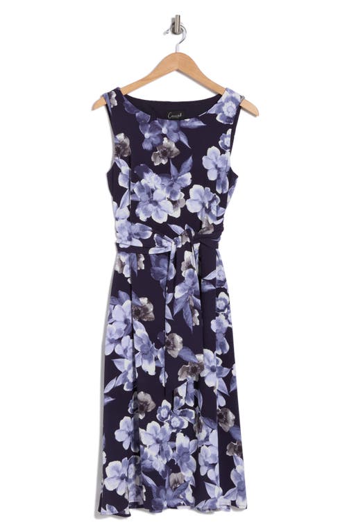 Connected Apparel Waist Tie Midi Dress In Navy